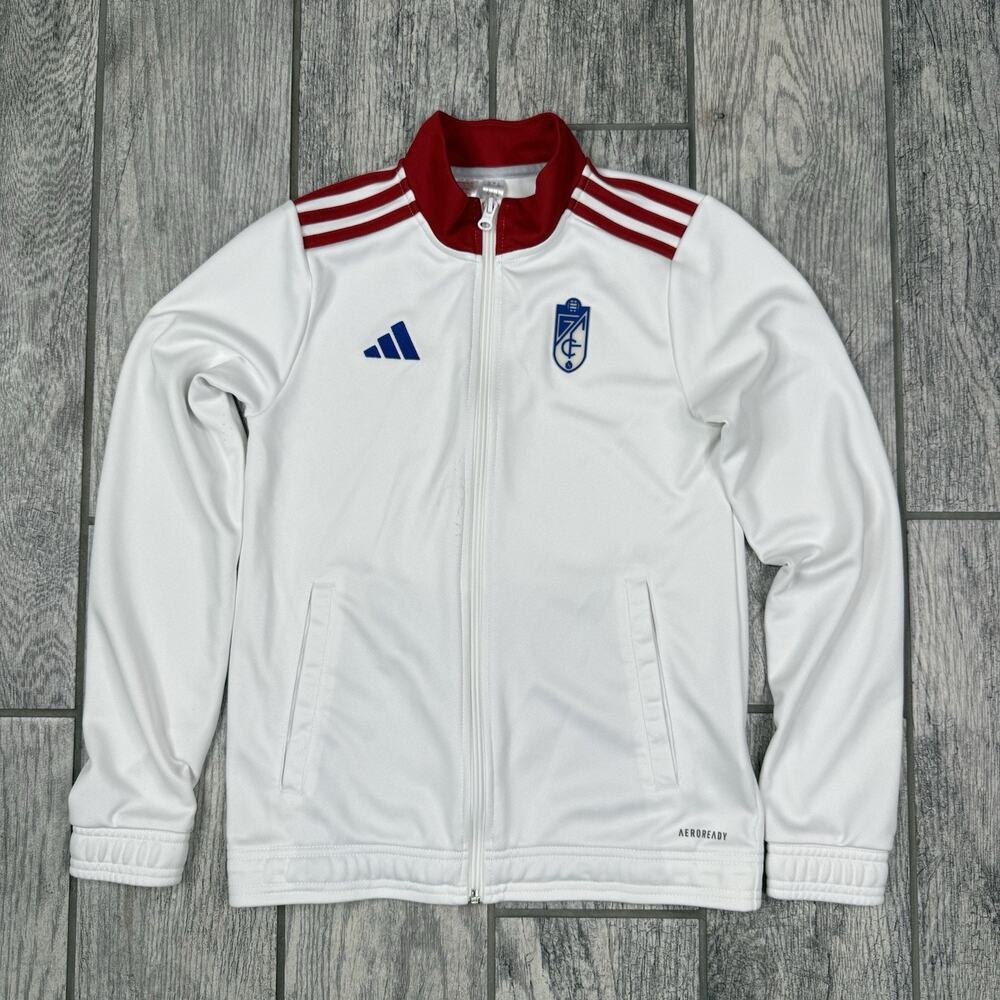 Adidas Granada CF Youth Team Jacket Warm Up Training Zip White Size M (10/12)
